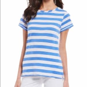 Joules Blue & White Striped Roll-Tab Sleeve Cotton Blouse Size 4 NWT